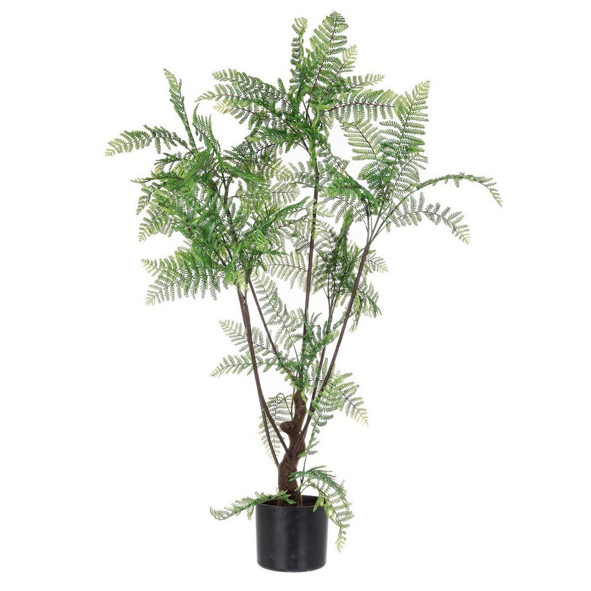 Pianta Artificiale Leaf Mini - Felce Lady In Vaso - 30 Cm Di Altezza X 40 Cm Di Larghezza - Con Vaso Bianco