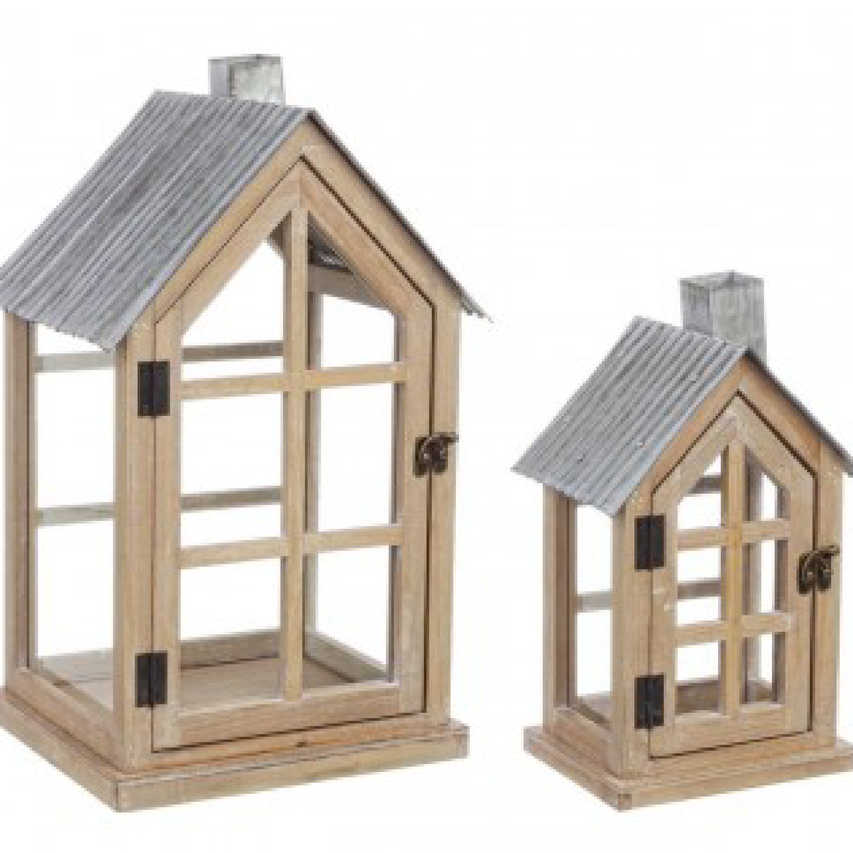 Set Di 2 Lanterne Decorative In Legno Stile Fattoria - Grandi Lanterne Da Pavimento Con Finitura Bruciata, Per Interni/Esterni