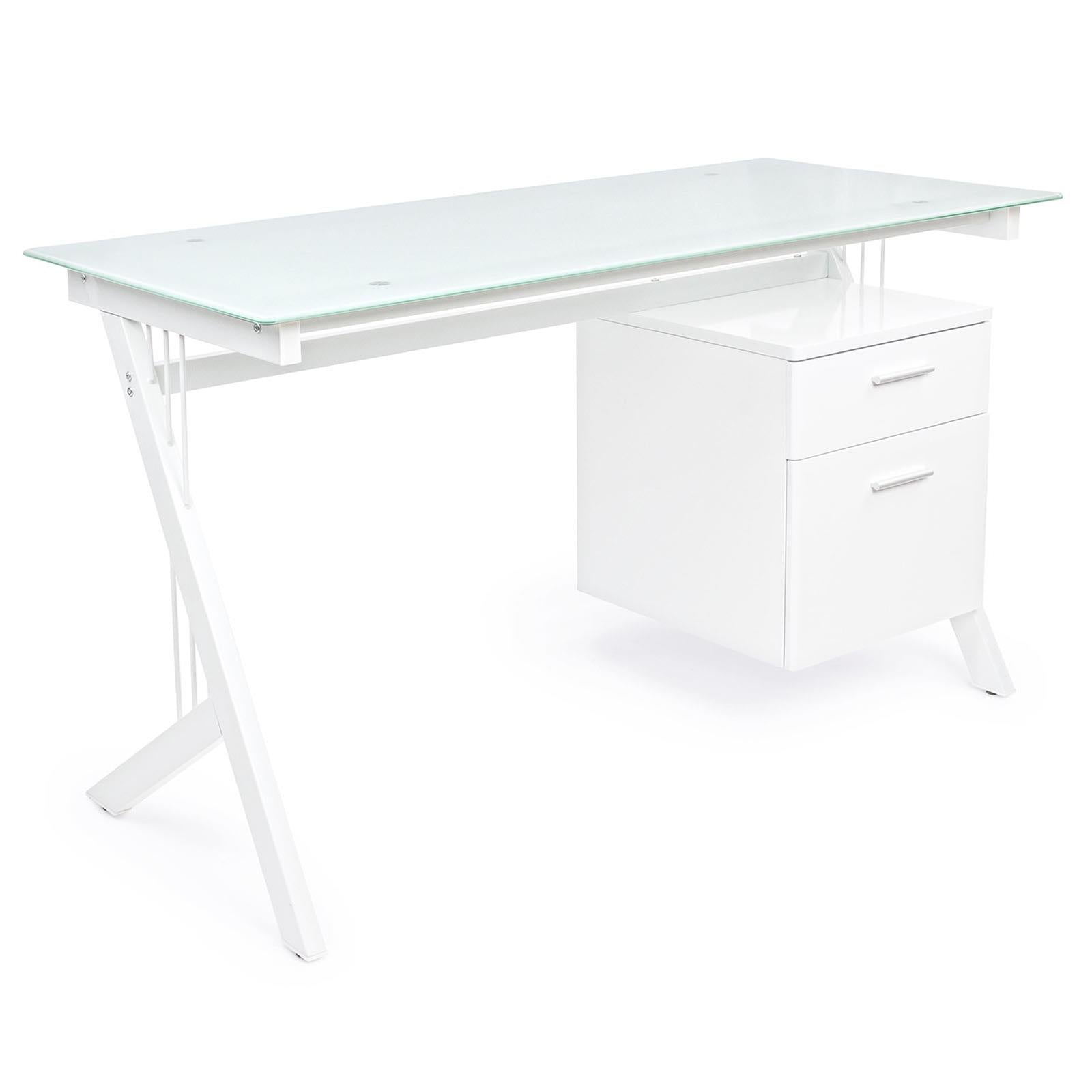 Scrivania scarlett bianco in vetro con cassettiera porta pc tavolo ufficio cameretta