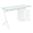 Scrivania scarlett bianco in vetro con cassettiera porta pc tavolo ufficio cameretta
