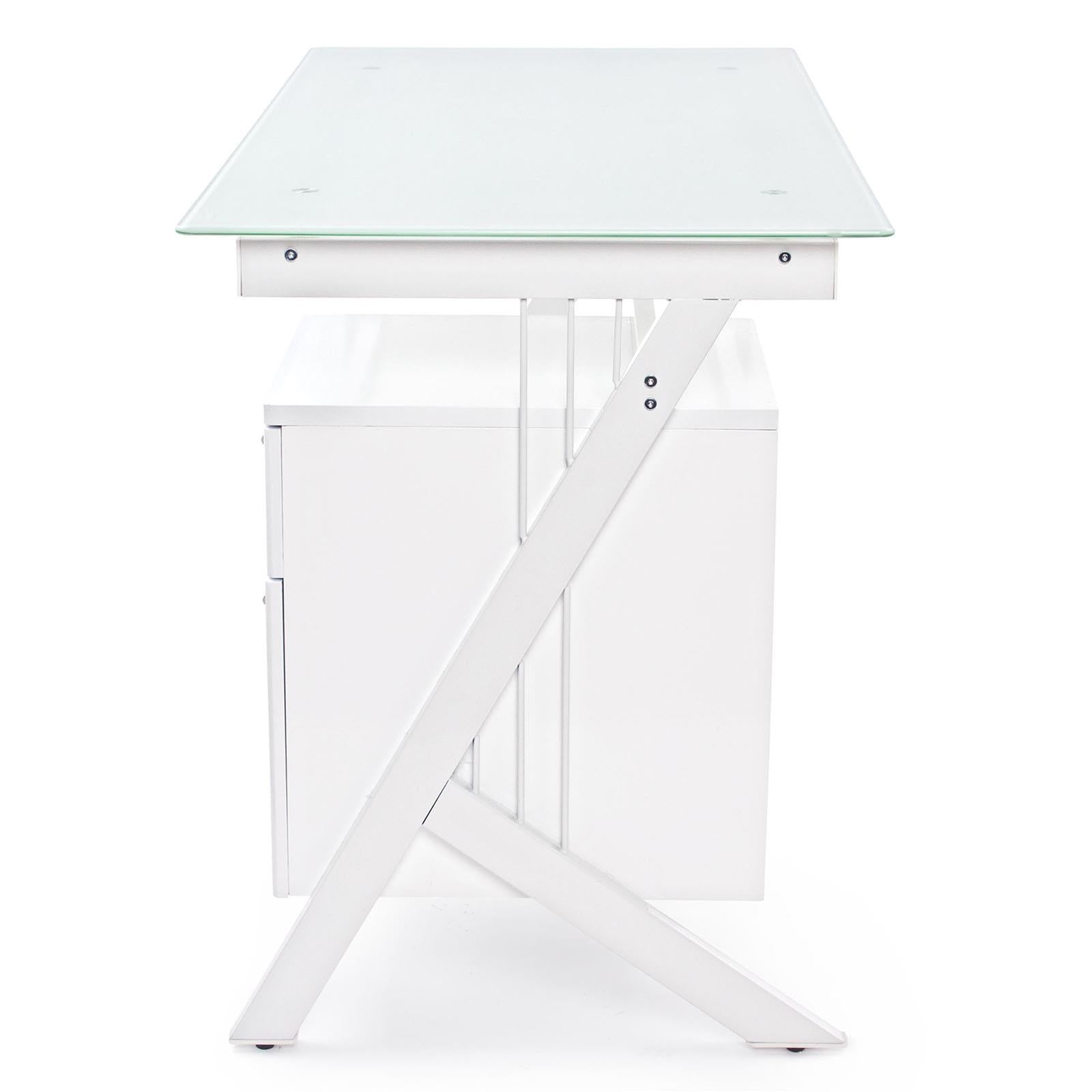 Scrivania scarlett bianco in vetro con cassettiera porta pc tavolo ufficio cameretta