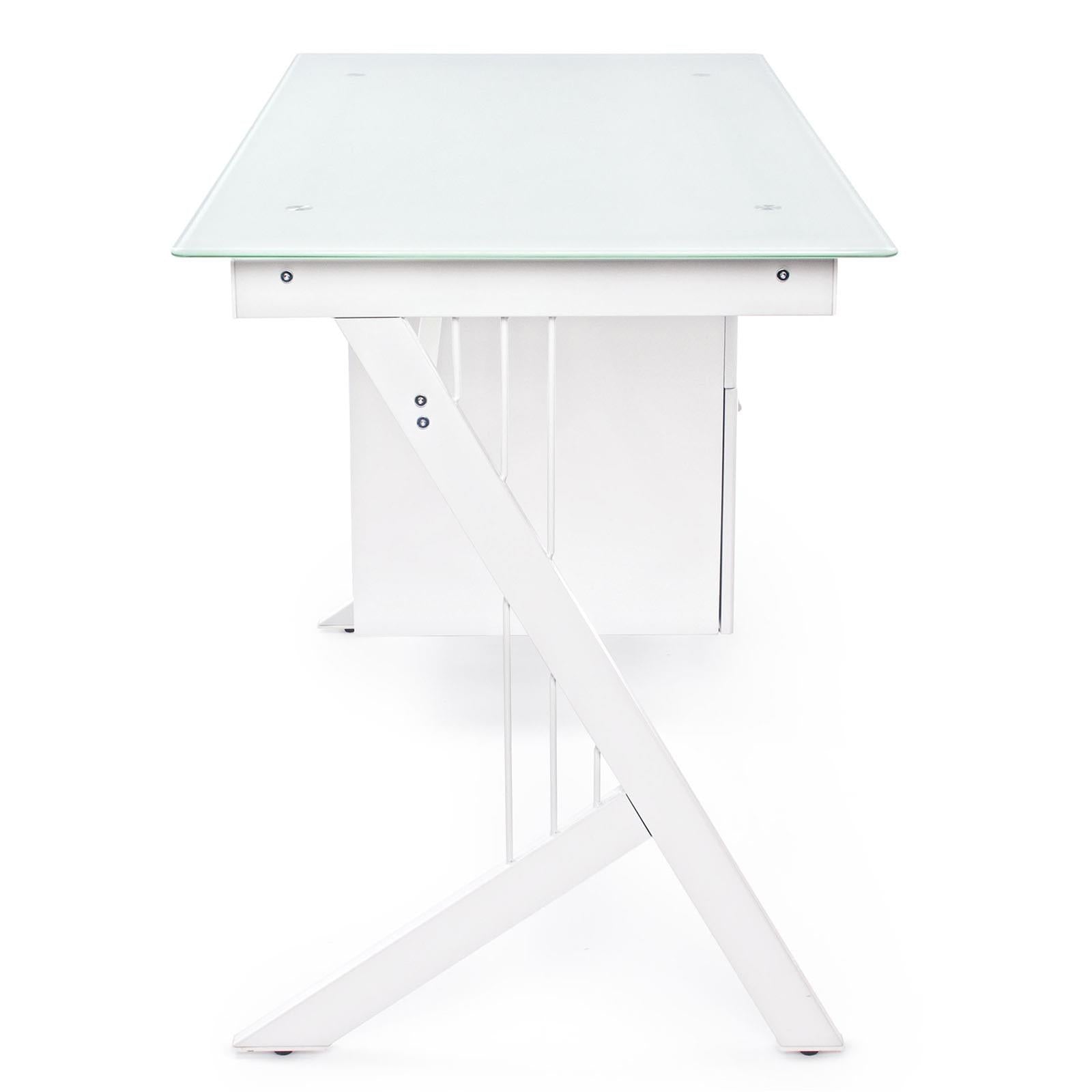 Scrivania scarlett bianco in vetro con cassettiera porta pc tavolo ufficio cameretta