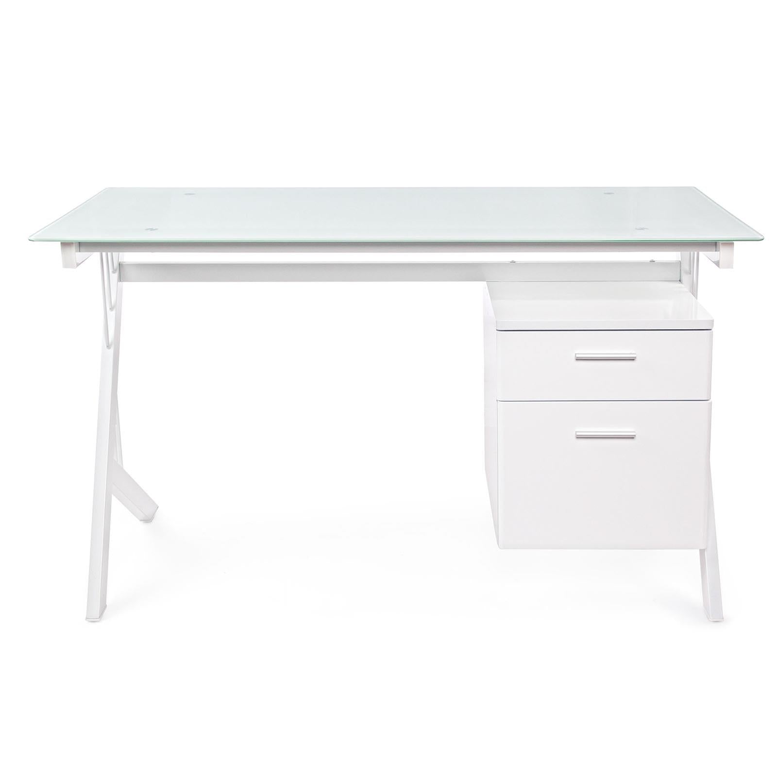Scrivania scarlett bianco in vetro con cassettiera porta pc tavolo ufficio cameretta