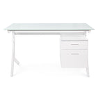 Scrivania scarlett bianco in vetro con cassettiera porta pc tavolo ufficio cameretta