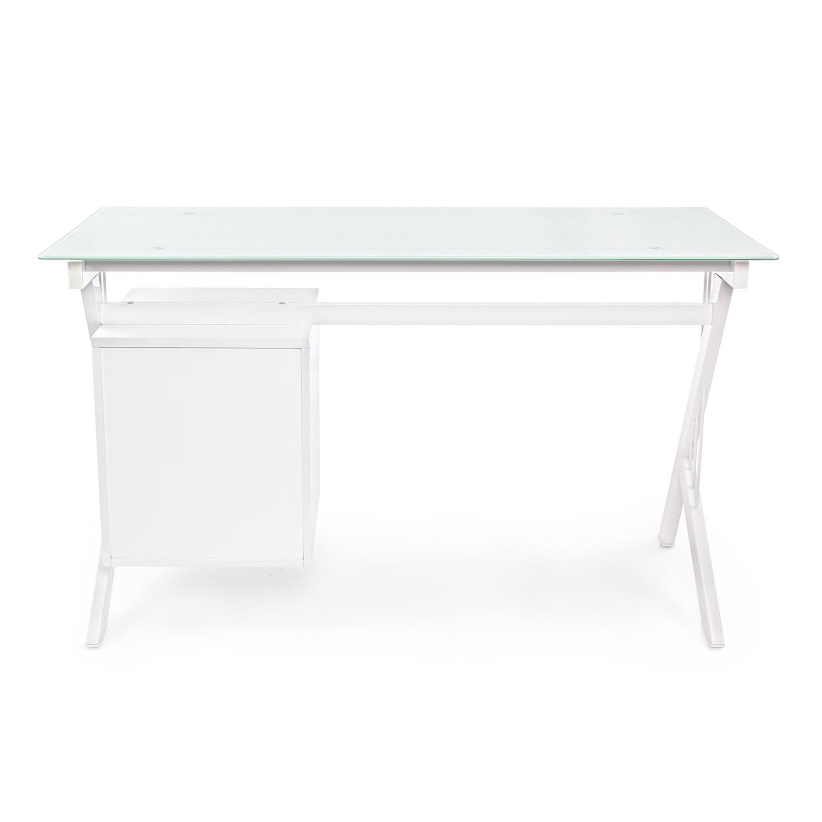 Scrivania scarlett bianco in vetro con cassettiera porta pc tavolo ufficio cameretta