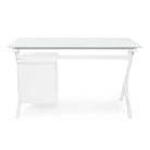Scrivania scarlett bianco in vetro con cassettiera porta pc tavolo ufficio cameretta