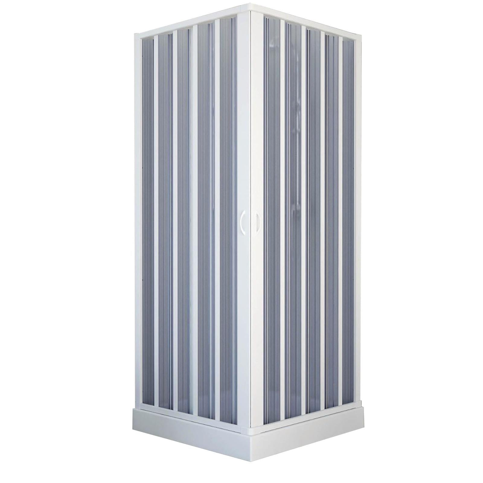 BOX DOCCIA ANGOLARE RICHIUDIBILE 80 X 80 BIANCO APERTURA A SOFFIETTO RIDUCIBILE SU MISURA