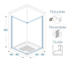 BOX DOCCIA ANGOLARE RICHIUDIBILE 80 X 80 BIANCO APERTURA A SOFFIETTO RIDUCIBILE SU MISURA