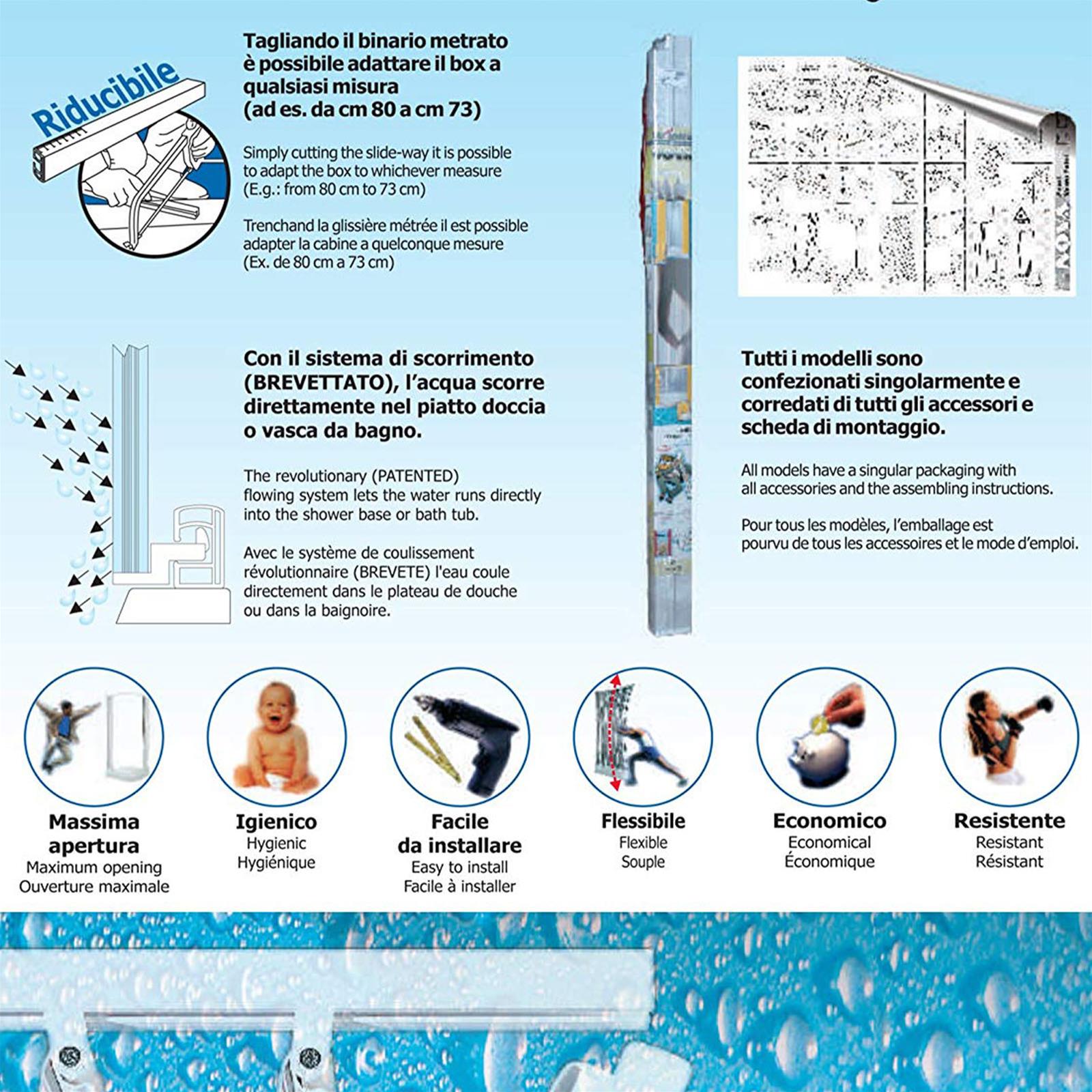 BOX DOCCIA ANGOLARE RICHIUDIBILE 80 X 80 BIANCO APERTURA A SOFFIETTO RIDUCIBILE SU MISURA