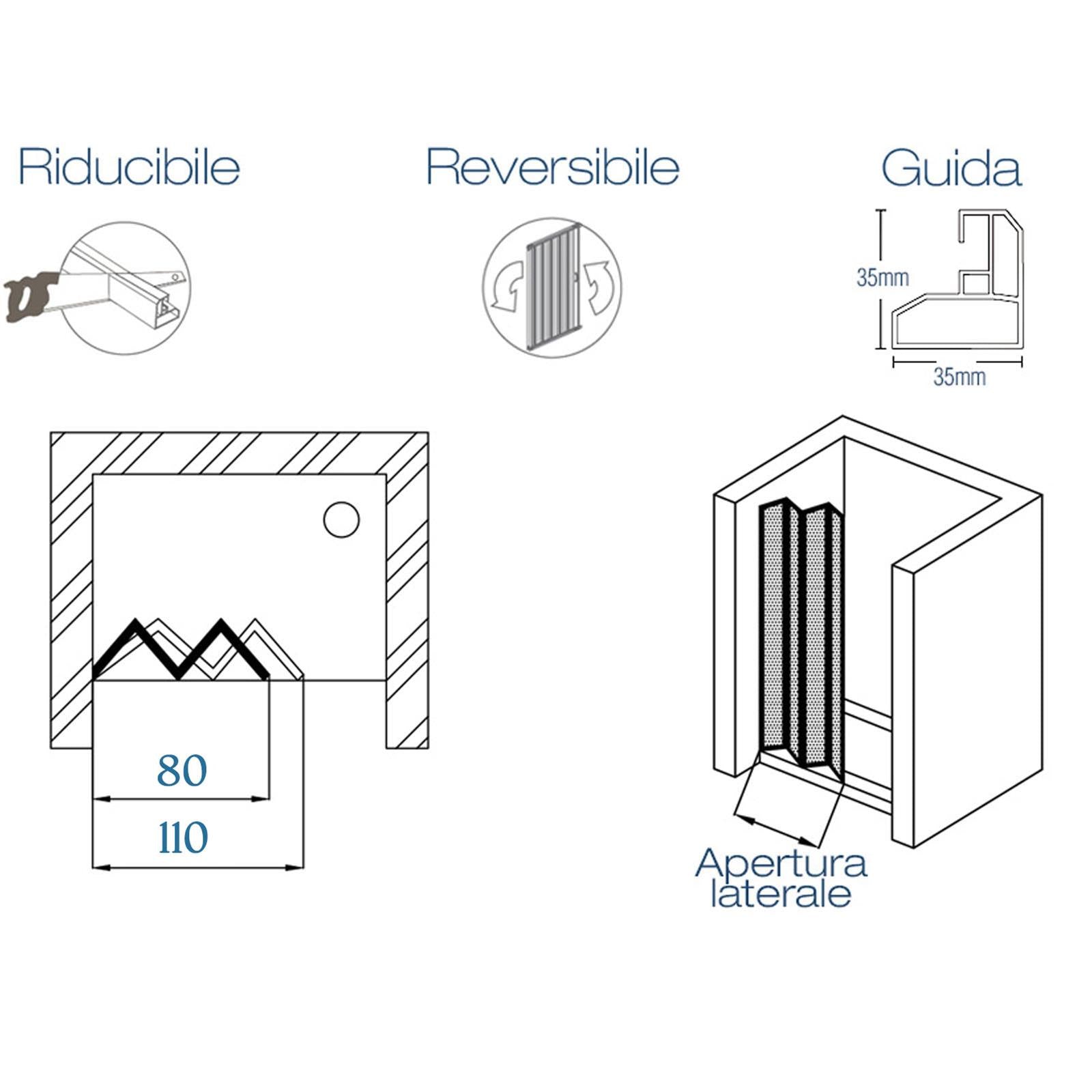 BOX DOCCIA 1 LATO RICHIUDIBILE 80-110 BIANCO APERTURA LATERALE NICCHIA A SOFFIETTO RIDUCIBILE SU MISURA