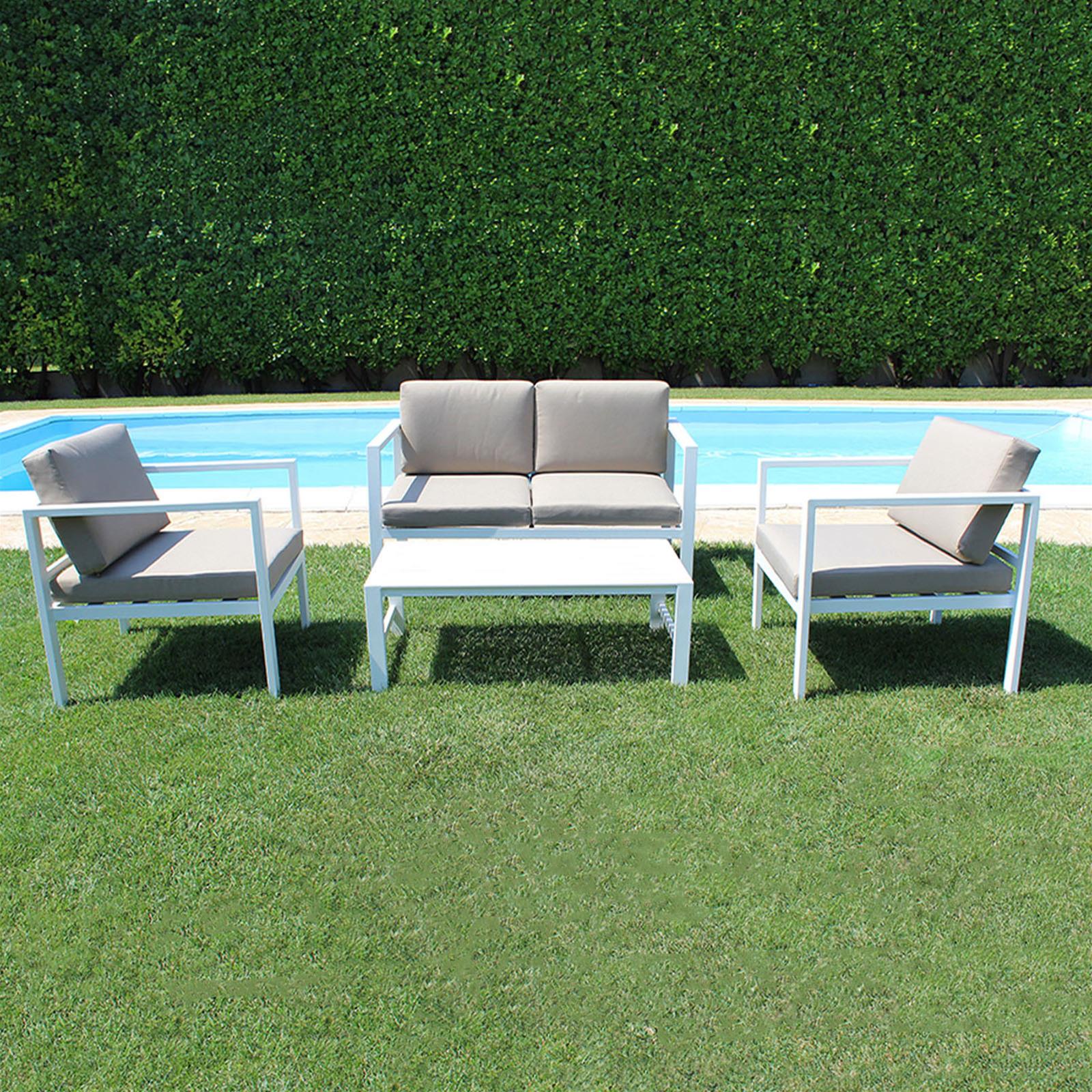SALOTTINO AVANA 4 POSTI IN ALLUMINIO DA GIARDINO PER ESTERNO CON CUSCINI (BIANCO)