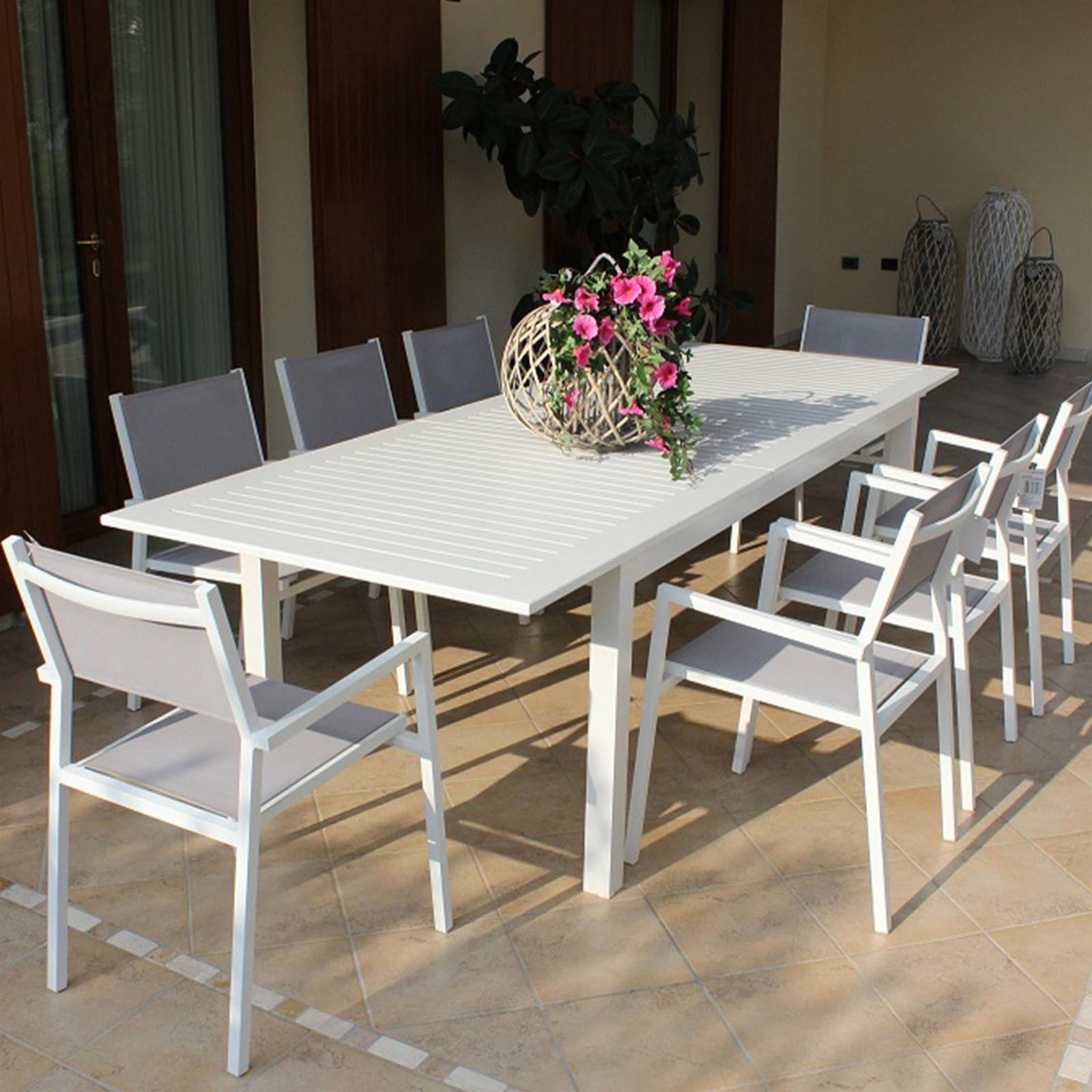 4 SEDIE AVANA BIANCO PER ESTERNO DA GIARDINO ALLUNGABILE IN ALLUMINIO ANTIRUGGINE