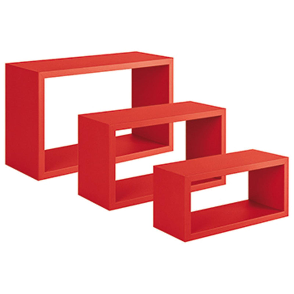 Set 3 cubi, mensole da parete in legno, Design moderno (ROSSO)
