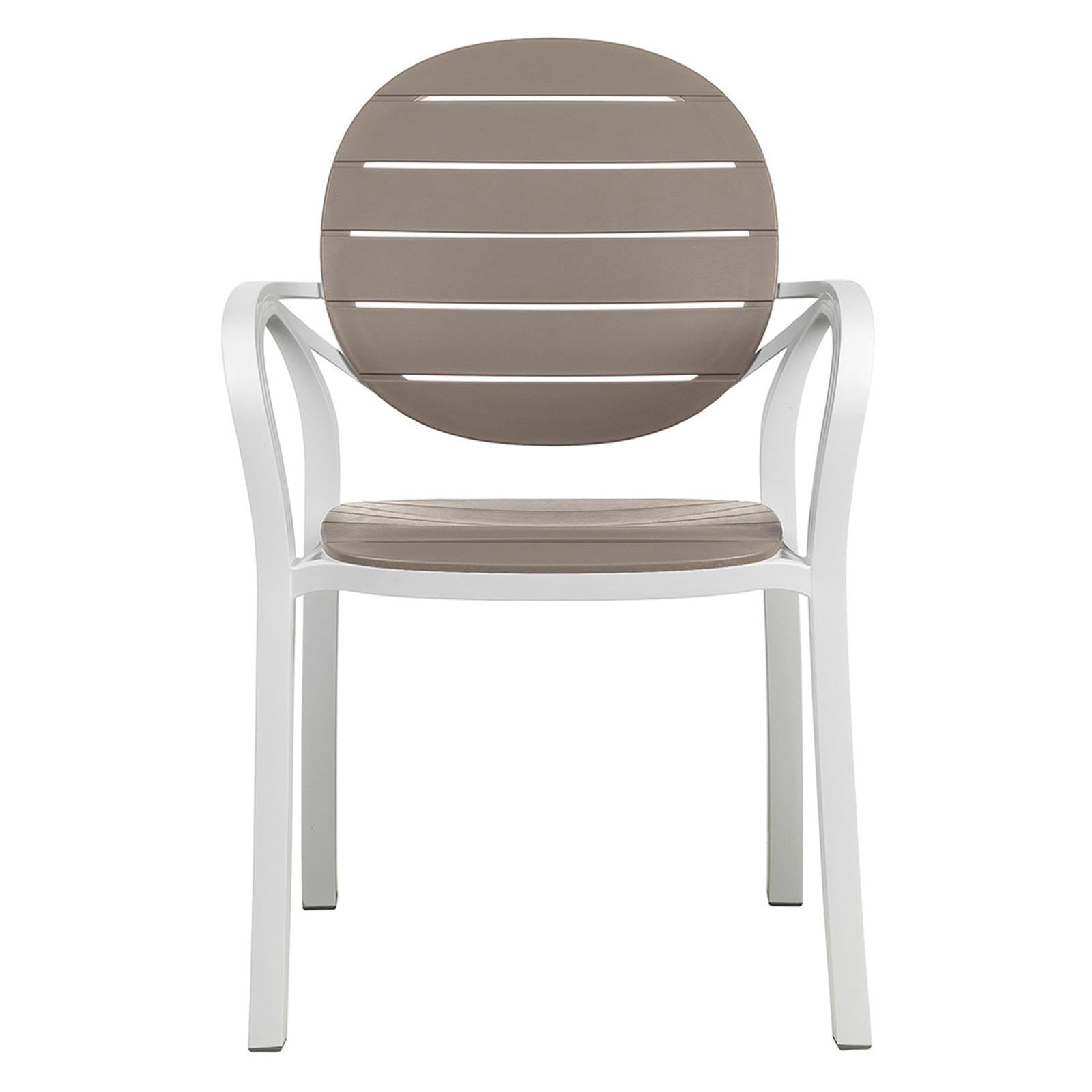 PZ 6 SEDIA POLTRONA PALMA IMPILABILE CON BRACCIOLI TORTORA E BIANCO DURAL TOP TAVOLO ALLORO