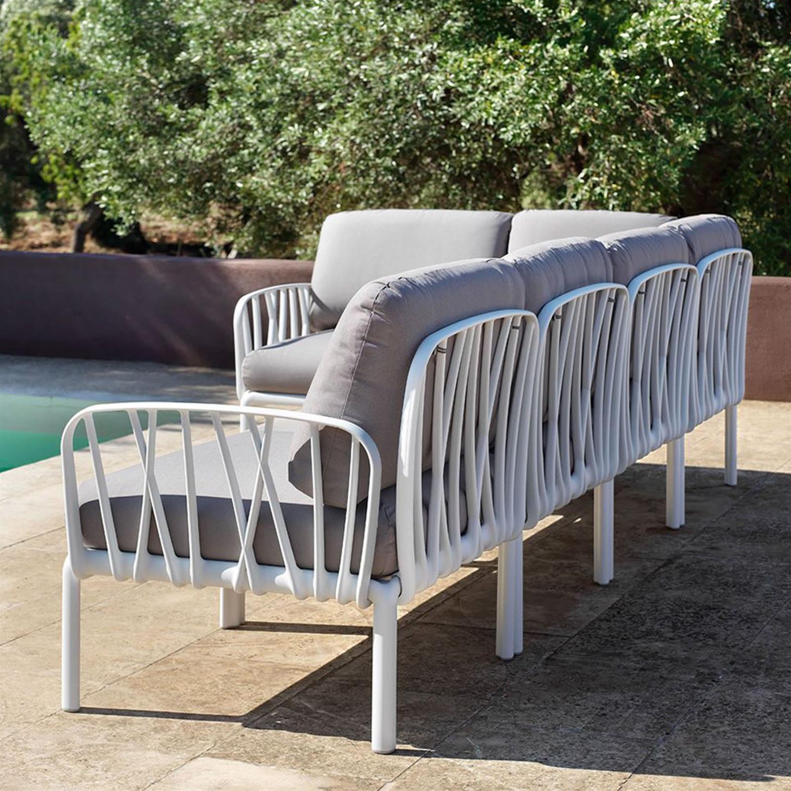 SALOTTO KOMODO 5 POSTI MODULARE DA ESTERNO CON CUSCINI GIARDINO VERANDA (BIANCO/GRIGIO)
