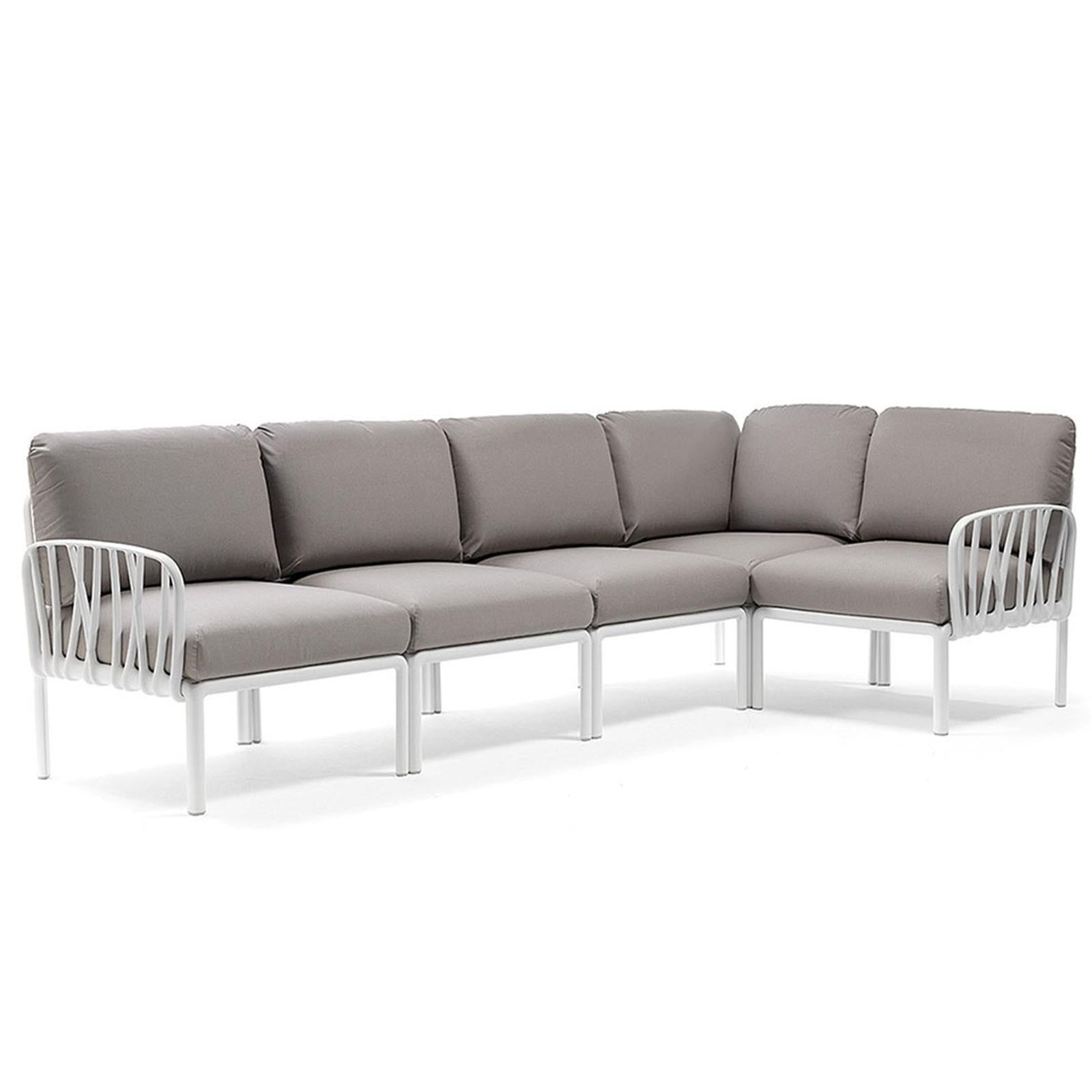 SALOTTO KOMODO 5 POSTI MODULARE DA ESTERNO CON CUSCINI GIARDINO VERANDA (BIANCO/GRIGIO)