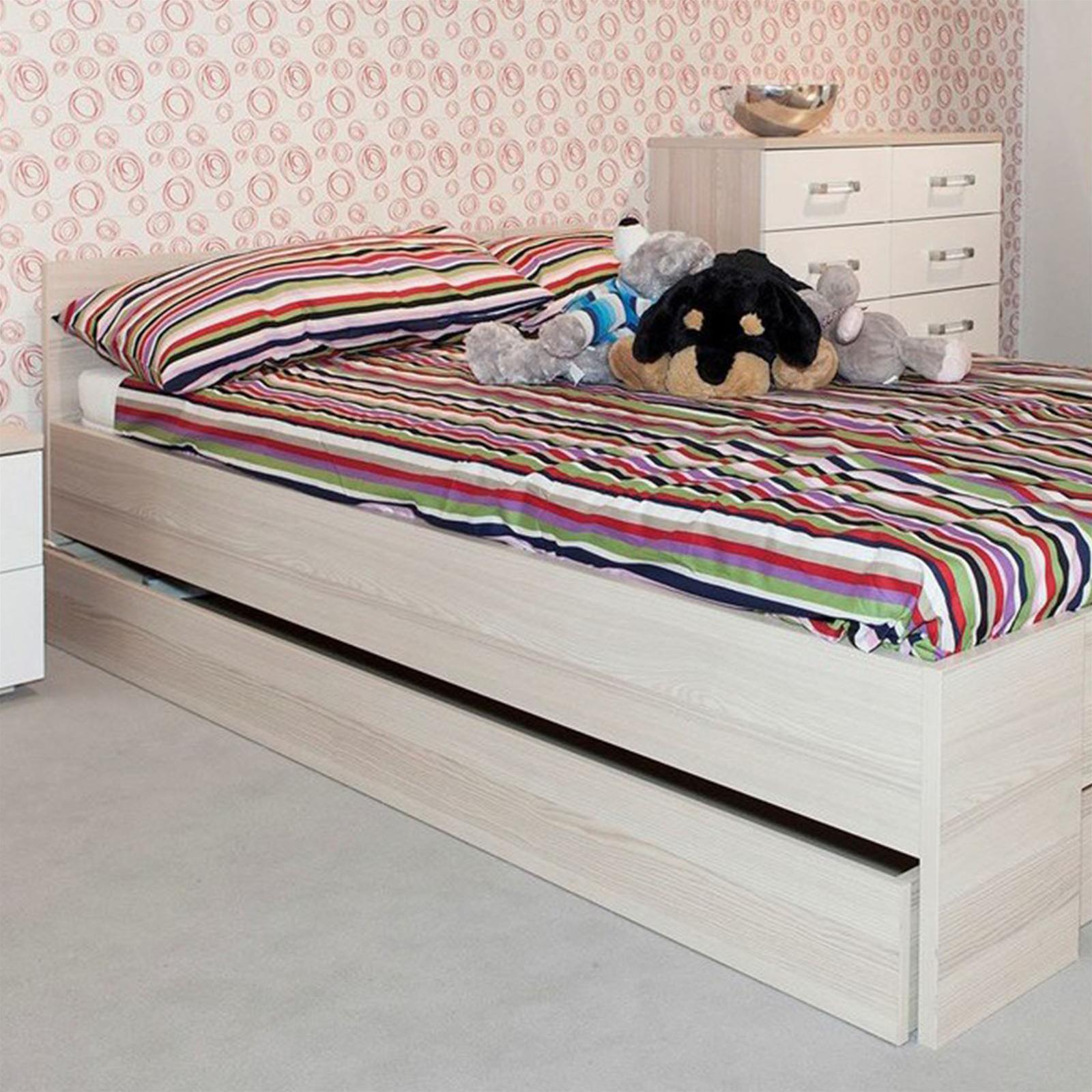 CASSETTONE ESTRAIBILE CON RUOTE PER LETTO SINGOLO IN FRASSINO MODERNO