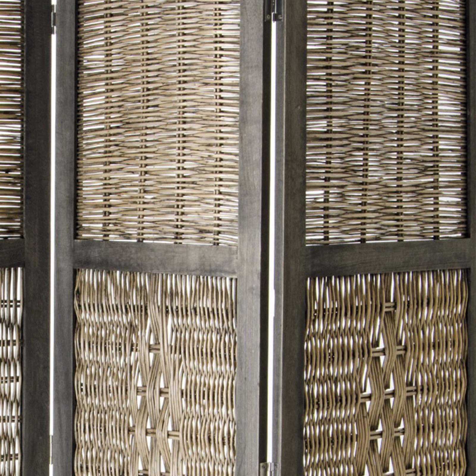 PARAVENTO SEPARÈ 3 PANNELLI NORMA IN LEGNO INTRECCIO RATTAN 132 X 170 CM DIVISORIO VINTAGE