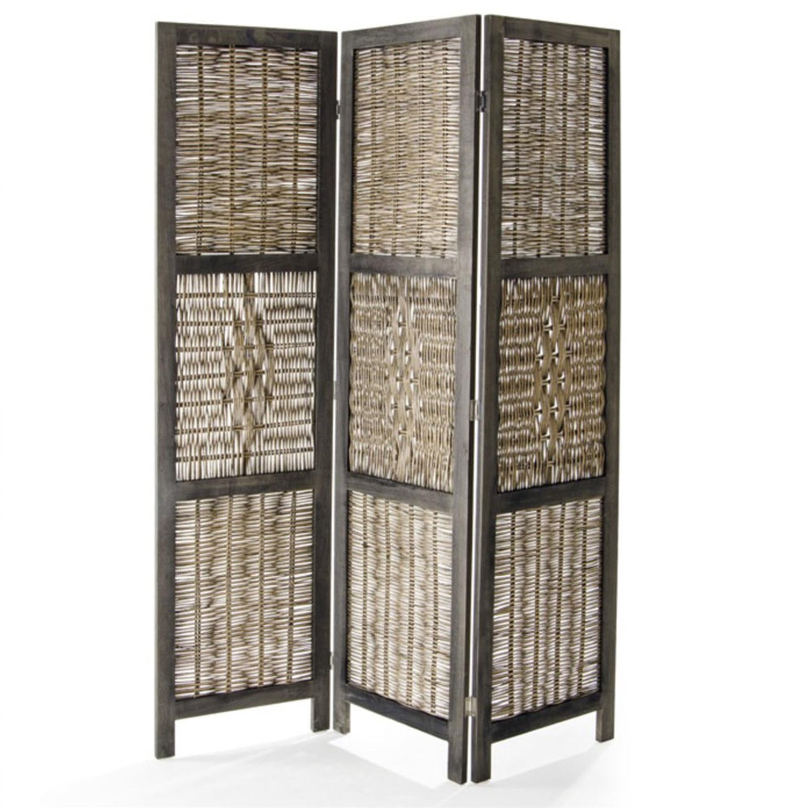 PARAVENTO SEPARÈ 3 PANNELLI NORMA IN LEGNO INTRECCIO RATTAN 132 X 170 CM DIVISORIO VINTAGE