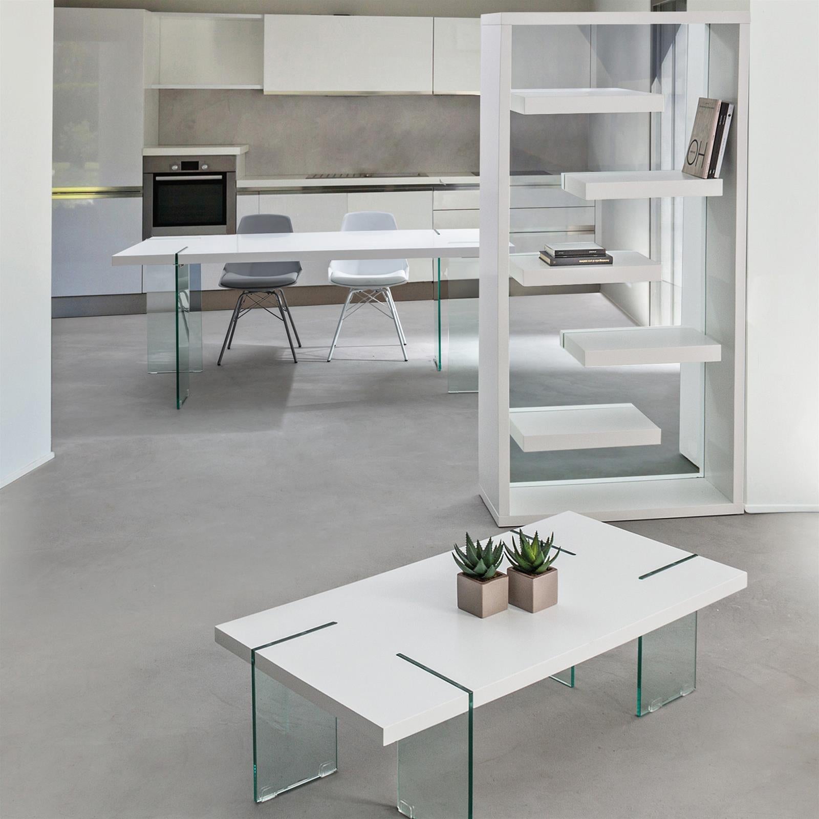 LIBRERIA BILBAO IN LEGNO E VETRO MODERNA MENSOLA DI DESIGN PER UFFICIO E CAMERETTA (GRIGIO)