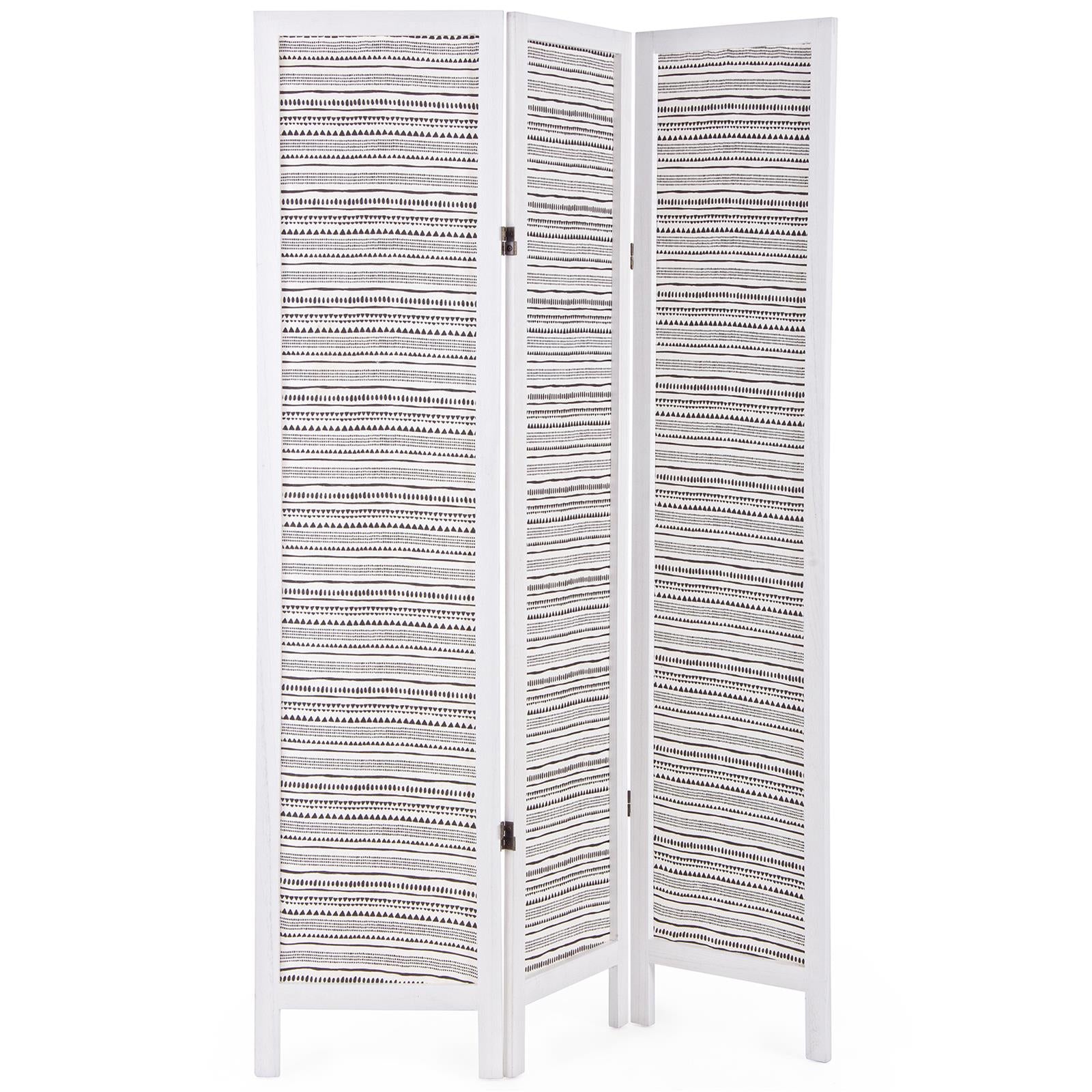 PARAVENTO SEPARÈ 3 PANNELLI PATTERN BIANCO SHABBY IN LEGNO 120 X 170 CM DIVISORIO