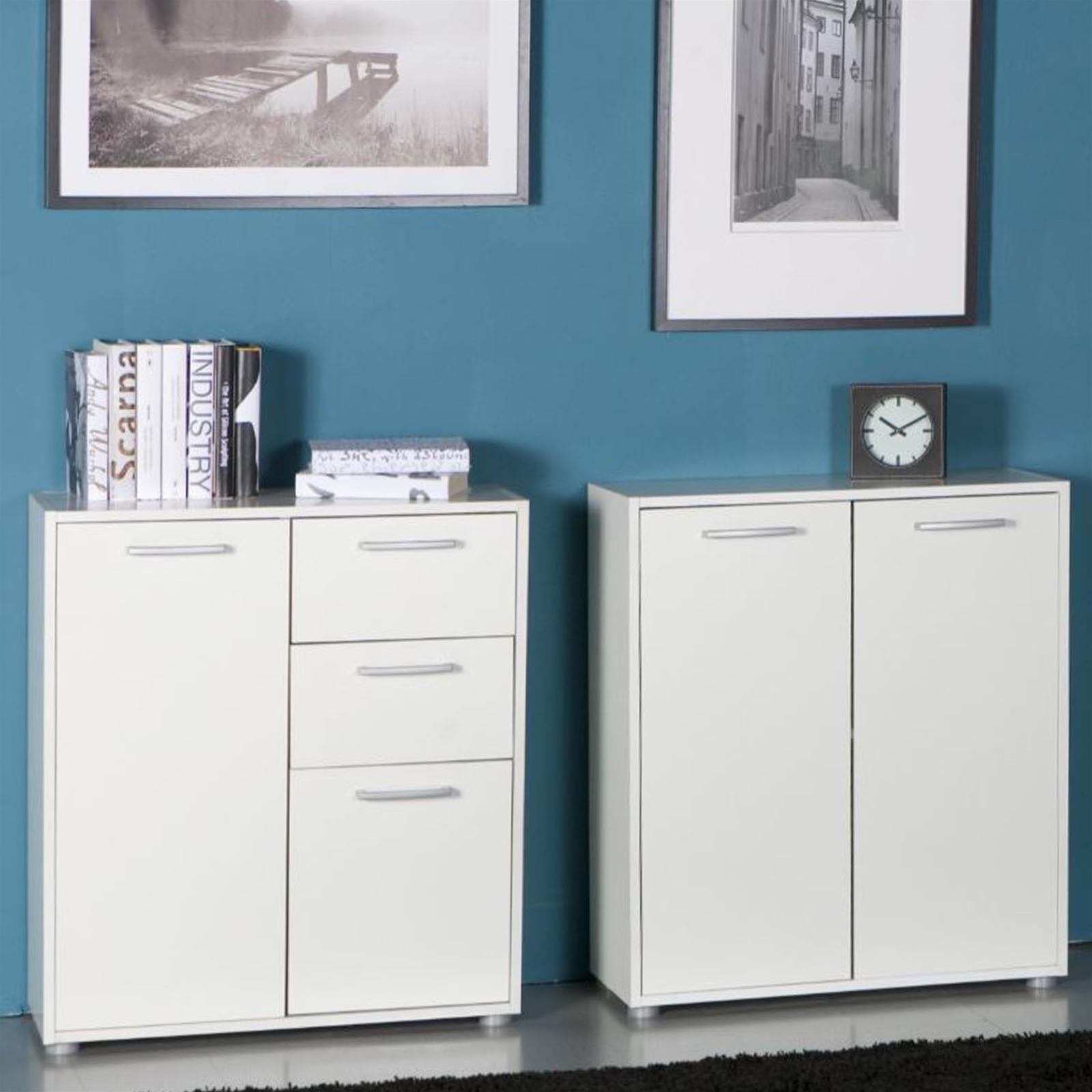 ARMADIO BASSO LACCATO BIANCO CASSETTIERA SCARPIERA ARMADIETTO IN LEGNO H 80 CM