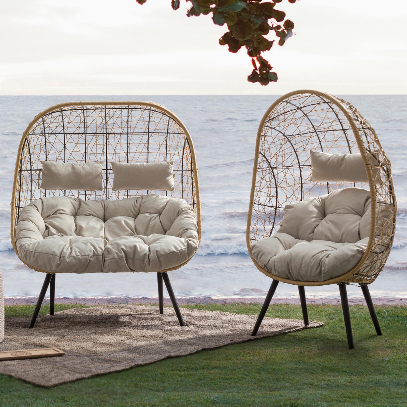 Poltrona divano marley da esterno salottino intrecciato con cuscino