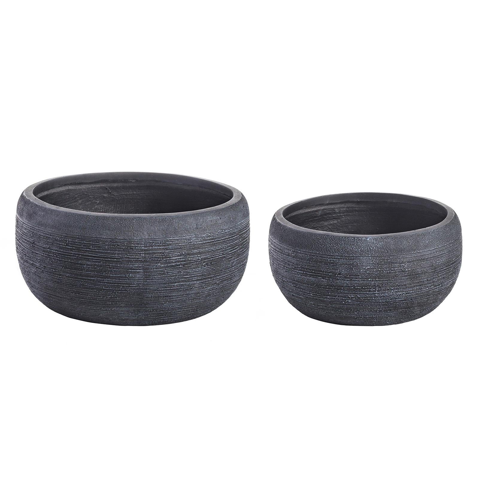 Set 2 vasi per piante in fibra di vetro graffiti tondi nero per giardino e veranda