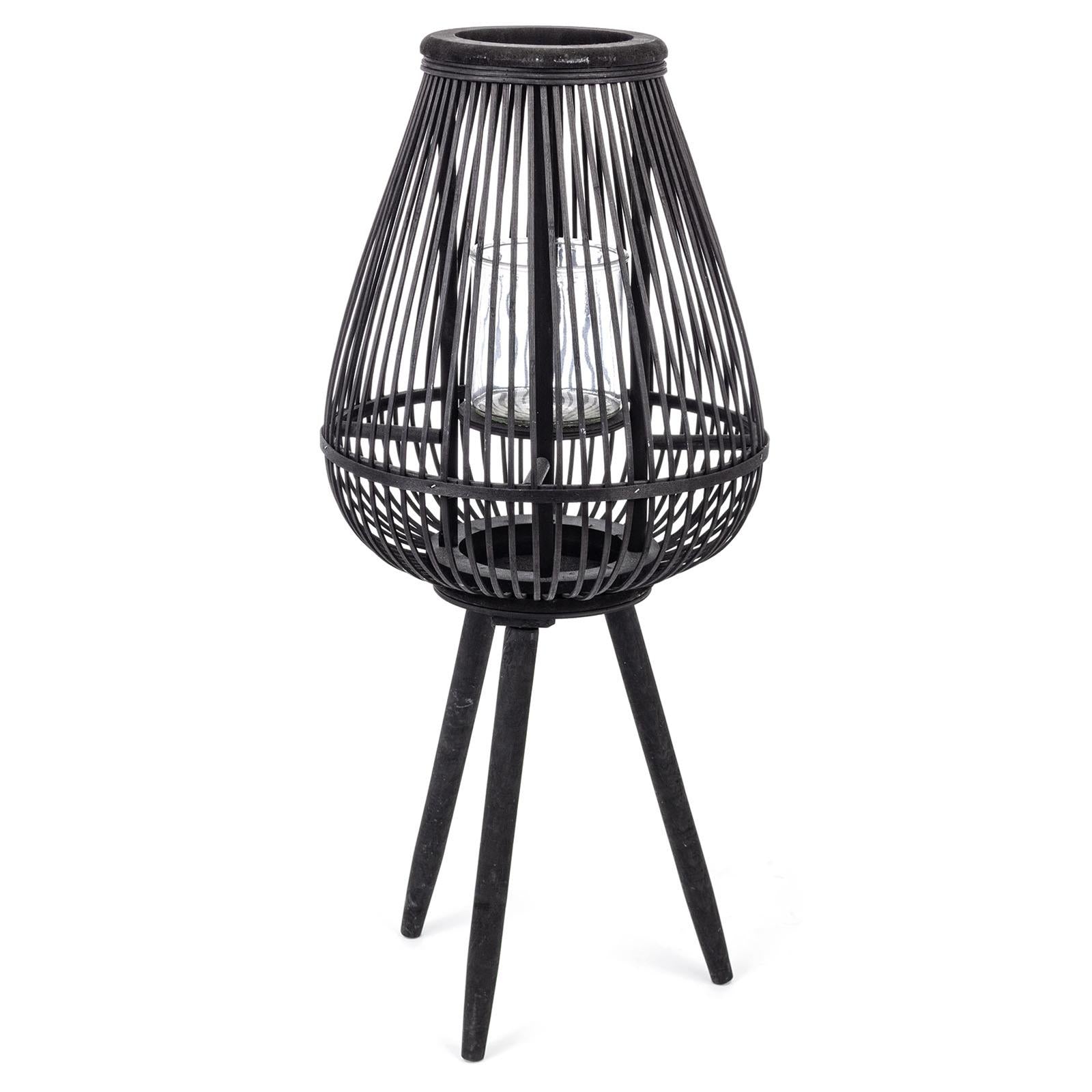 Lanterna con tre piedi da esterno nera in bamboo h 78 cm decorazione giardino