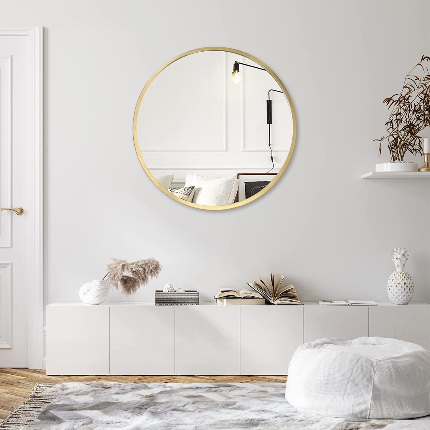 Specchio tondo da parete cornice in metallo Oro per ambienti moderni –