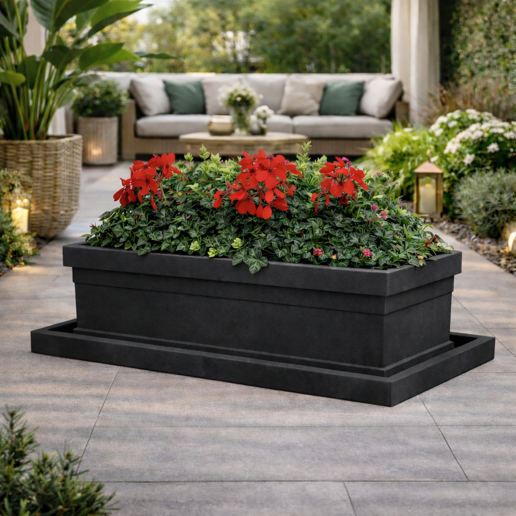Sottovaso rettangolare Sottocassetta Basic per fiori e piante da esterno -50 cm / Sabbia