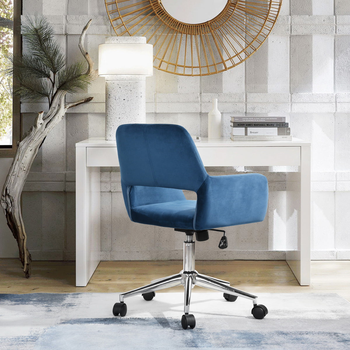 BAKAJI Sedia Da Ufficio In Velluto Grigio Shabby Chic - Imbottitura Morbida, Regolazione Altezza 95-105 Cm, Ergonomica