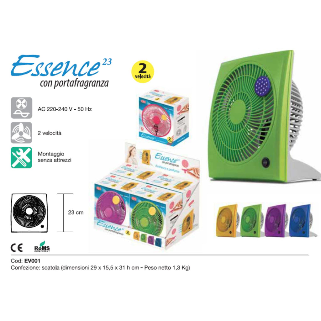 VENTILATORE DA TAVOLO PAVIMENTO 23CM 2 VELOCITA 35W CON PORTA ESSENCE FRAGANZA COLORI