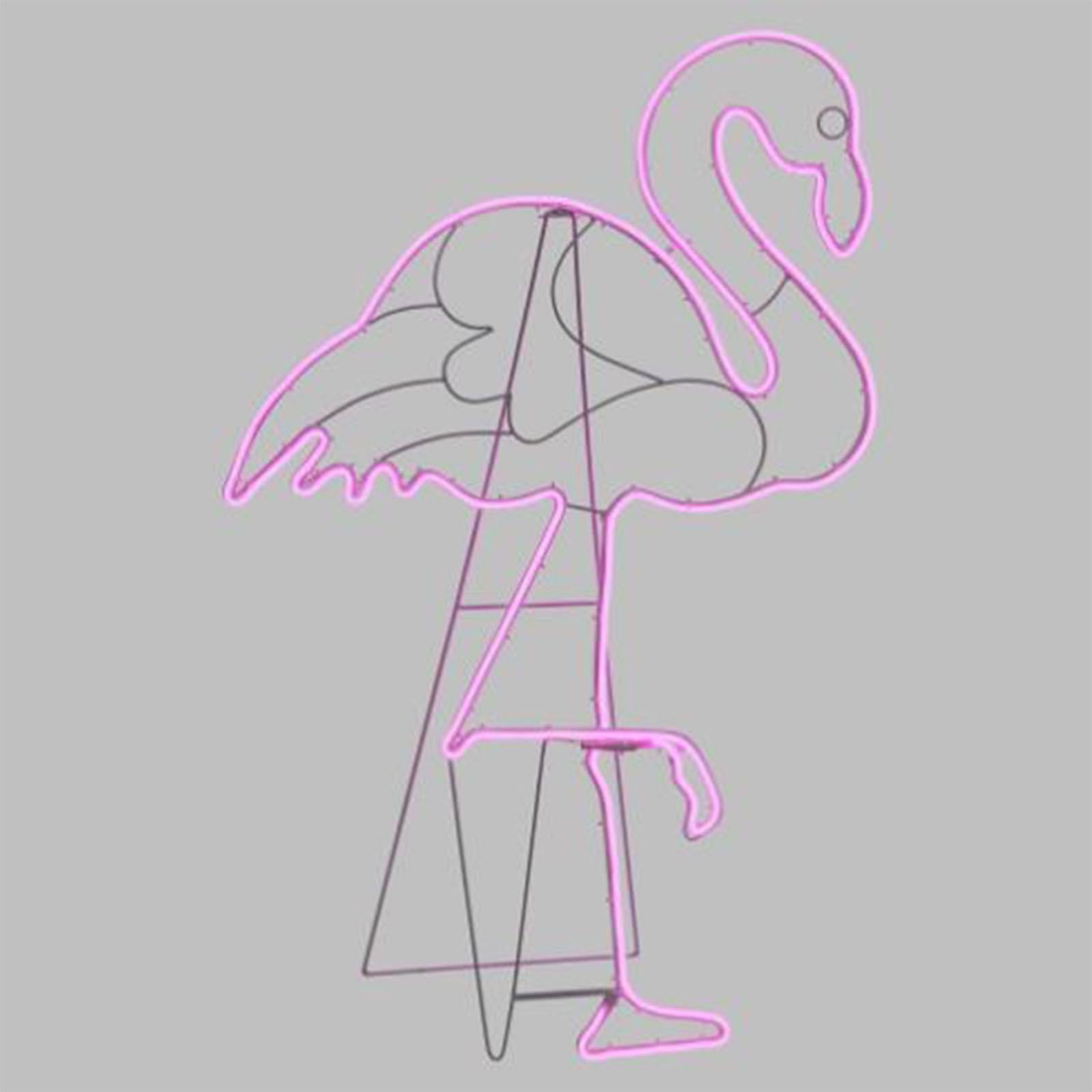 FIGURA LUMINOSA FENICOTTERO A LED EFFETTO NEON H 115 CM BIFACCIALE DA GIARDINO