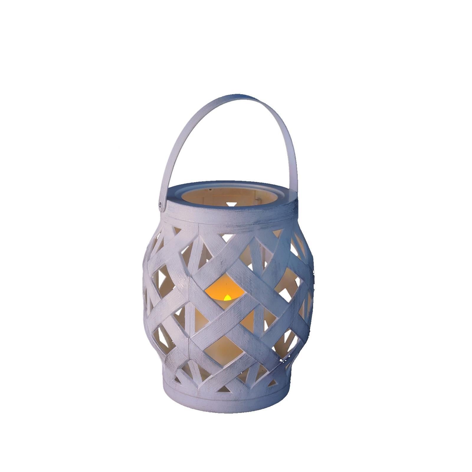 Lanterna ANTICATA BIANCO LAMPADA LAMPADE CANDELA APPENDIBILE ESTERNO H 16,5 CM INTRECCIATA
