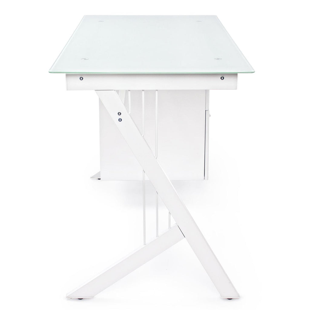 Scrivania scarlett bianco in vetro con cassettiera porta pc tavolo ufficio cameretta