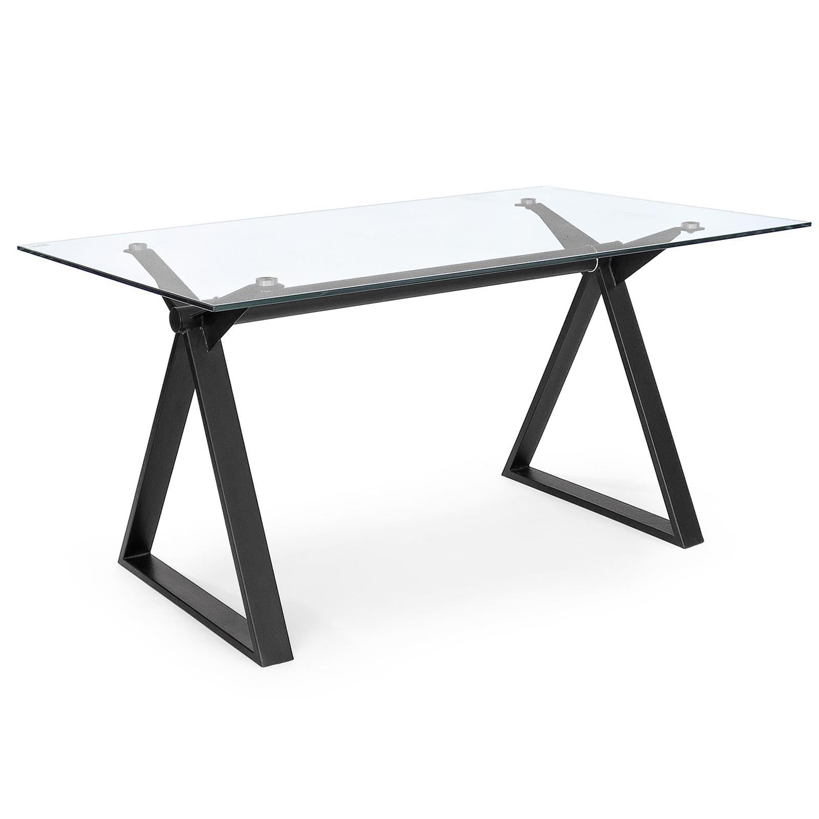 SCRIVANIA MODERNA JOB NERO PER COMPUTER PORTA PC DA UFFICIO CAMERETTA IN VETRO 150 CM