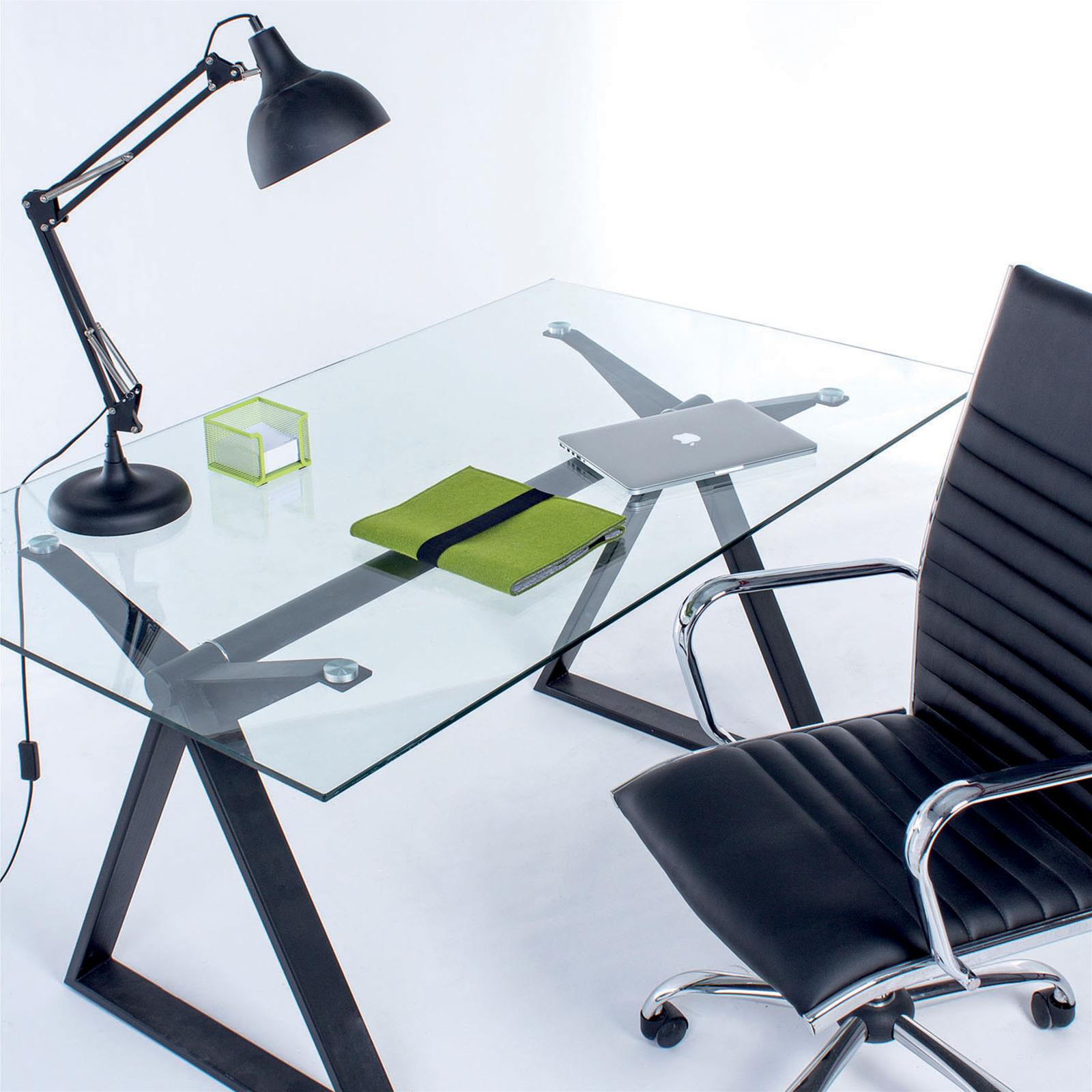 SCRIVANIA MODERNA JOB NERO PER COMPUTER PORTA PC DA UFFICIO CAMERETTA IN VETRO 150 CM