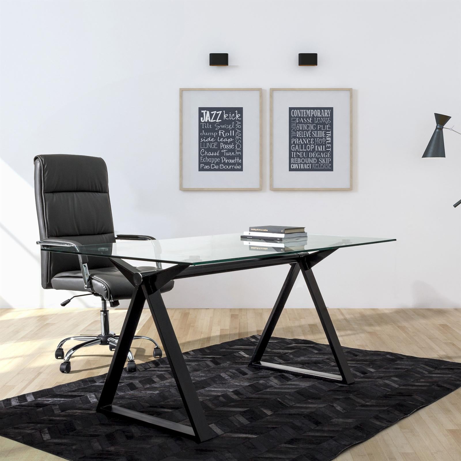 SCRIVANIA MODERNA JOB NERO PER COMPUTER PORTA PC DA UFFICIO CAMERETTA IN VETRO 150 CM