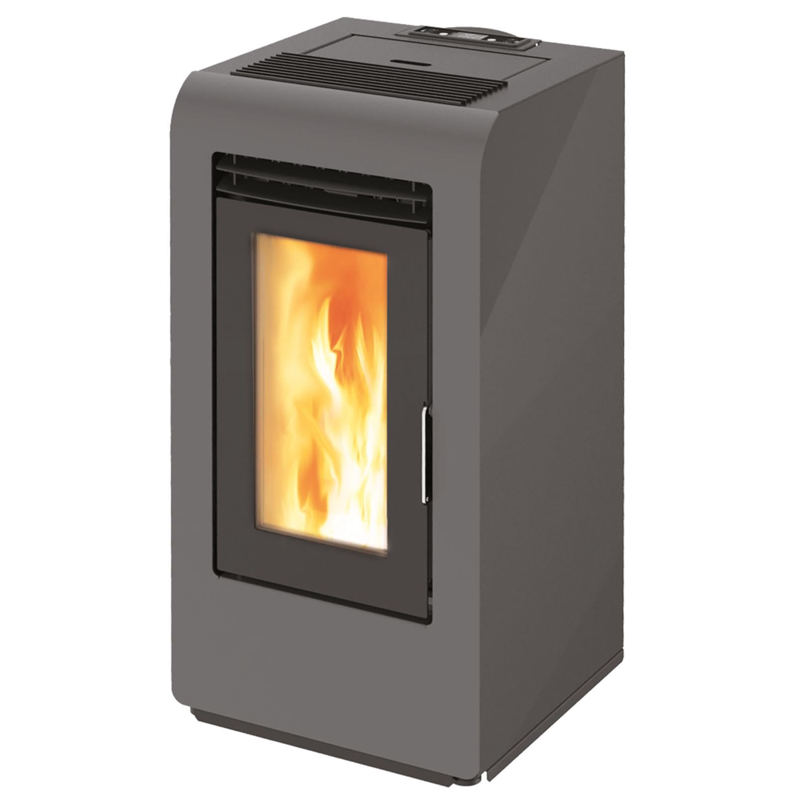 STUFA VENTILABILE PELLET 10 KW ACCIAIO GRIGIO CAYENNE STUFE 200 MT 3 FOCO VETRO CERAMICO