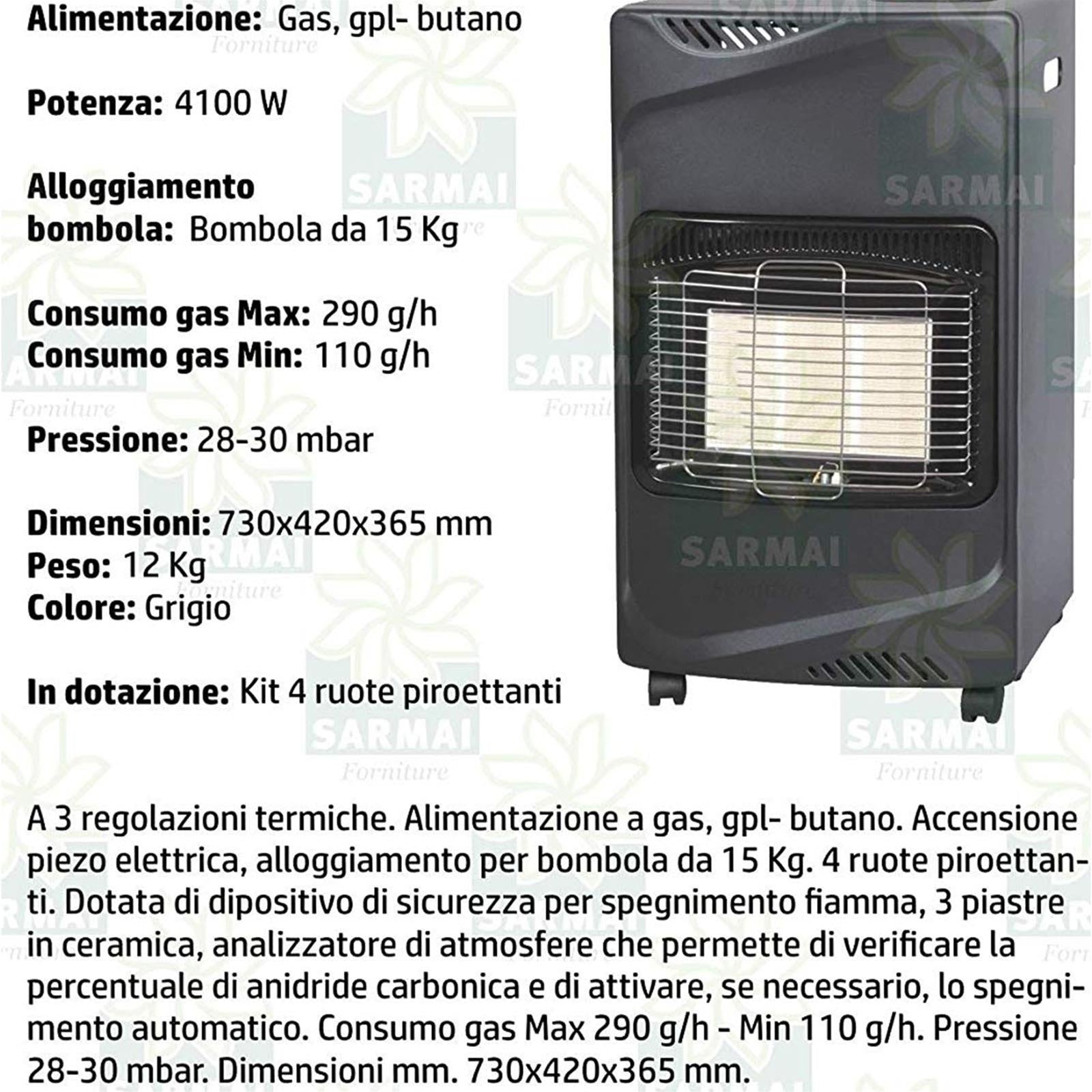 Stufa a gas da pavimento ad infrarossi 4,1 Kw per interno con accensio –