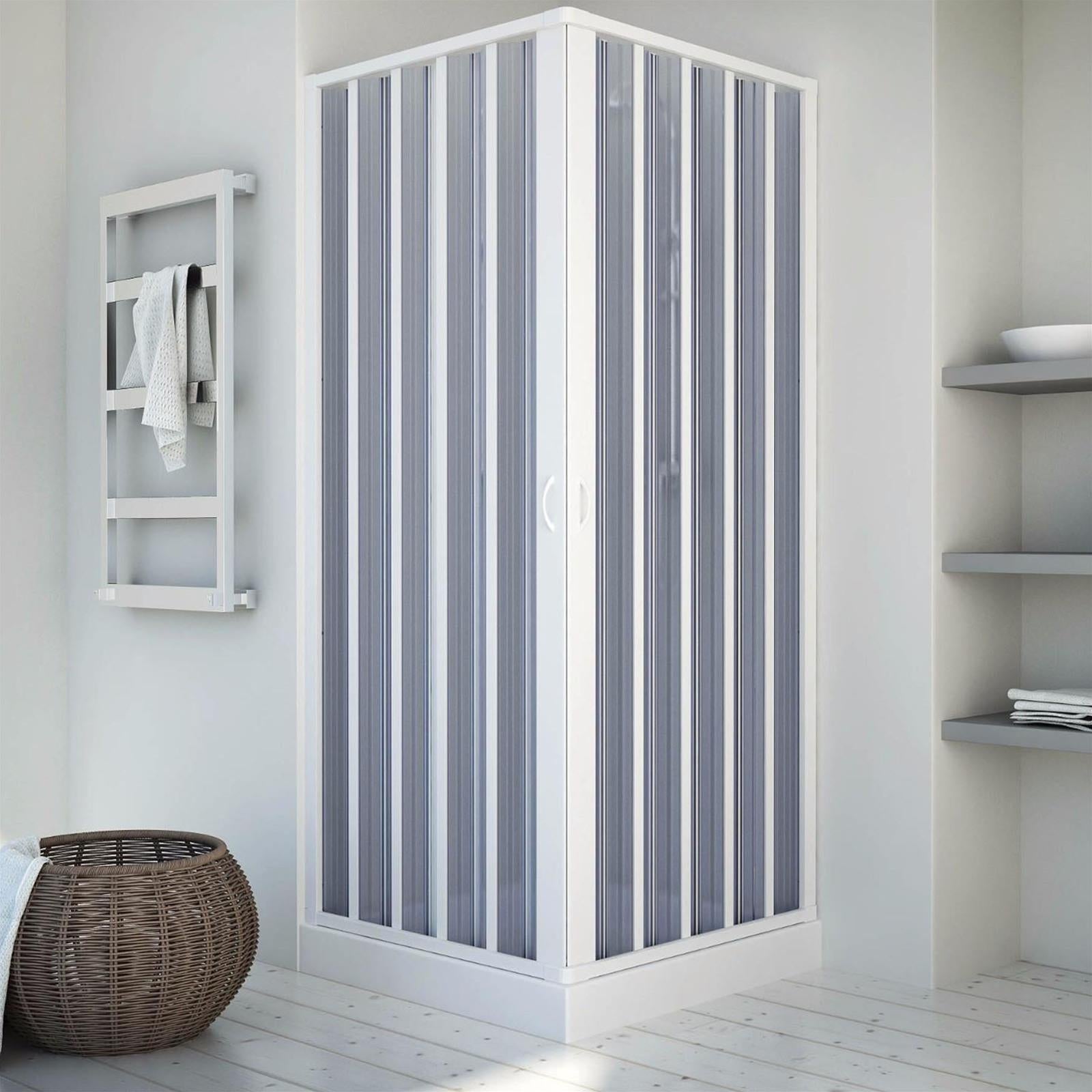 BOX DOCCIA ANGOLARE RICHIUDIBILE 80 X 80 BIANCO APERTURA A SOFFIETTO RIDUCIBILE SU MISURA