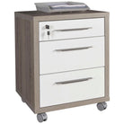 CASSETTIERA DA UFFICIO 3 CASSETTI PER SCRIVANIA ROVERE E BIANCO CON CHIAVE E RUOTE