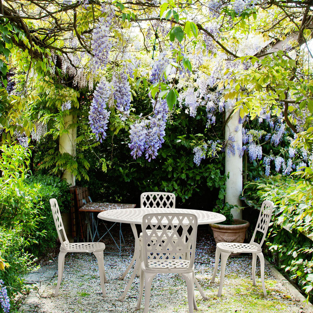 Tavolo ivrea 120 cm tondo in alluminio bianco da esterno per giardino e veranda