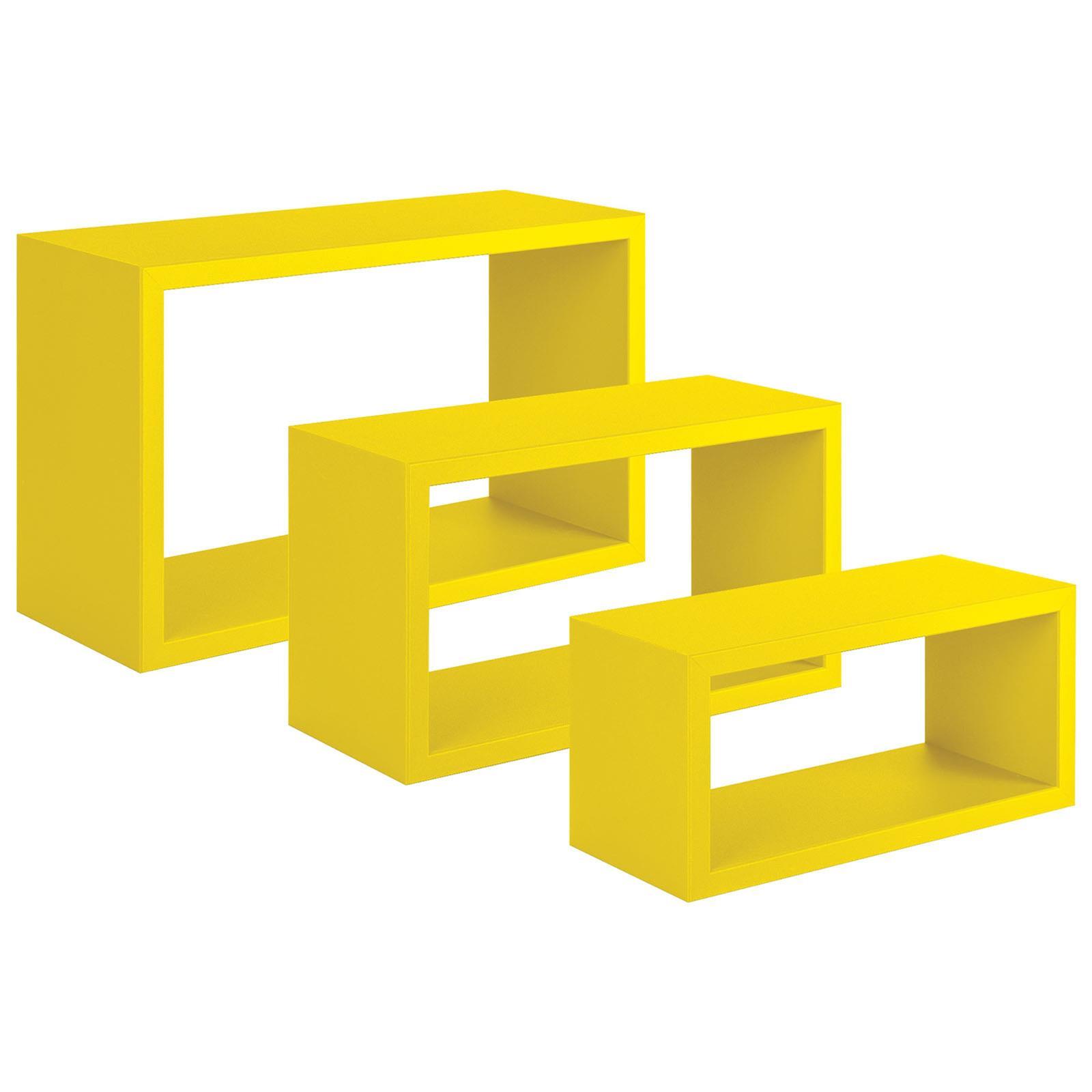 Set 3 cubi, mensole da parete in legno, Design moderno (GIALLO)