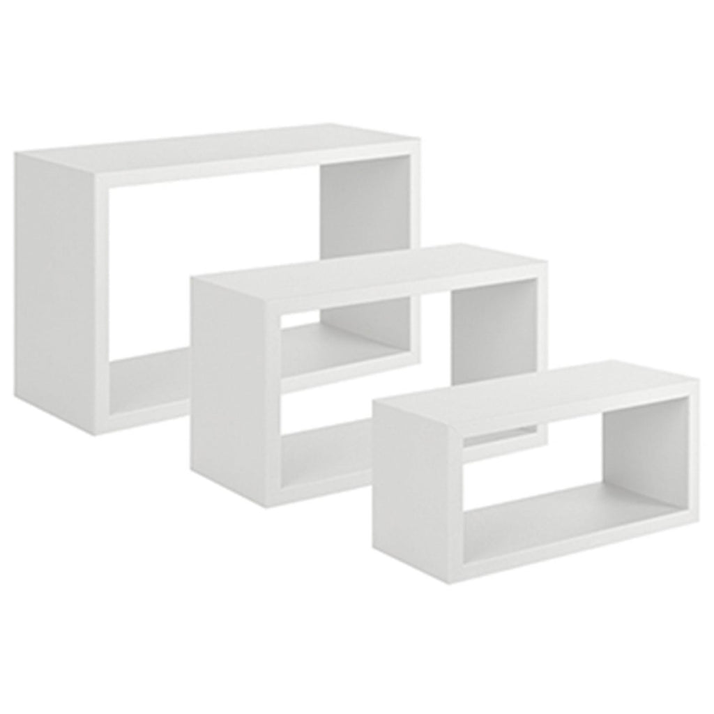 Set 3 cubi, mensole da parete in legno, Design moderno (BIANCO)