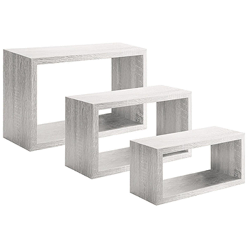 Set 3 cubi, mensole da parete in legno, Design moderno (ROVERE IMPERIALE)