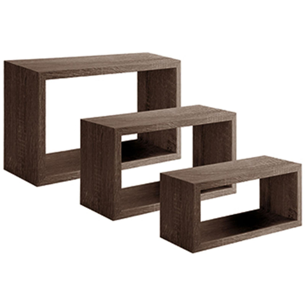 Set 3 cubi, mensole da parete in legno, Design moderno (NOCE)