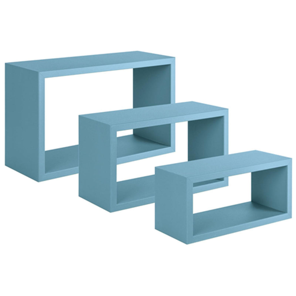 Set 3 cubi, mensole da parete in legno, Design moderno (BLU BALTICO)