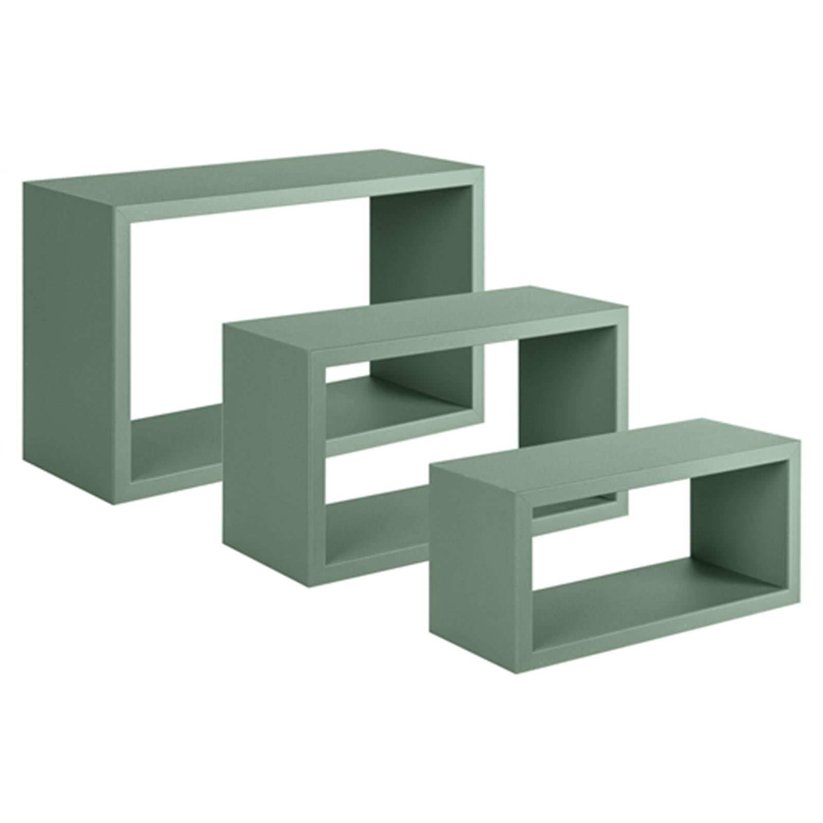 Set 3 cubi, mensole da parete in legno, Design moderno (VERDE ACQUA MARINA)